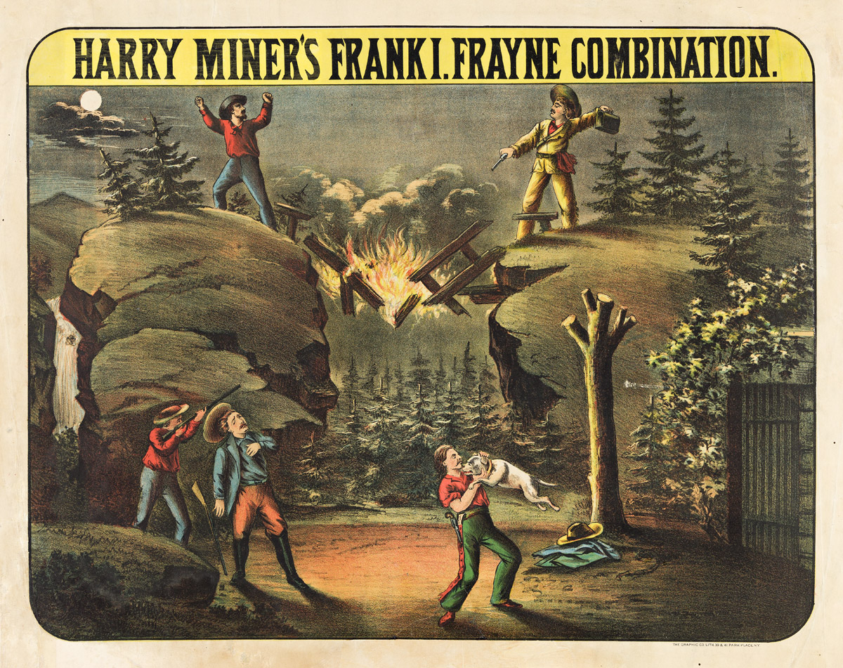 DESIGNER UNKNOWN.  HARRY MINERS FRANK I. FRAYNE COMBINATION. Circa 1880s. 20½x25½ inches, 52x64¾ cm. The Graphic Co. Lith., New York.